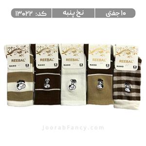 جوراب زنانه ساقدار گلدوزی (10 جفتی) پنبه سایز 36 تا 40، طرح snoopy کرم