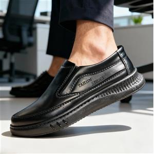 کفش مردانه طبی لژدار مدل تحسین رویه چرم صنعتی دور دوخت کشی