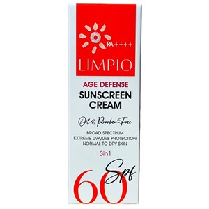 کرم ضد آفتاب بی رنگ لیمپیو SPF 60 مدل Age Defense ‌محافظ UVA ، UVB و PA  ، ضد حساسیت، ضد چروک و ضد پیری ، مناسب پوست‌های نرمال و خشک حجم 50 میلی‌لیتر