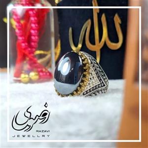 انگشتر حدید صینی مردانه با رکاب نقره طرح رحمت