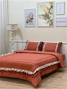 روتختی چین دار فانتزی مدل الیزه رنگ استخوانی _ آجری جنس میکرو براش (نخ پنبه)