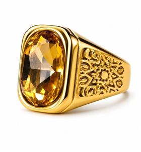 انگشتر مردانه استیل طلایی نگین عسلی مدل Royal Amber