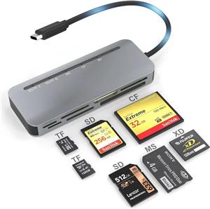 کارت خوان چند منظوره USB C، کارت خوان پر سرعت 7 در 1 برای کارت های حافظه SD/TF/CF/XD/MS Type-C 5Gps، مناسب برای کارت های SDXC SDHC TF Micro SD CF MS MMC، آداپتور Sony Memory Stick Pro Duo، قابلیت خواندن 5 کارت به طور همزمان