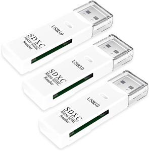 کارت خوان میکرو SD با USB 3.0، آداپتور کارت خوان SD به USB با سرعت 5 گیگابیت بر ثانیه، کارت خوان حافظه Wansurs برای کارت های SDXC، SDHC، MMC، RS-MMC، Micro SDXC، Micro SD، Micro SDHC و UHS-I (بسته 3 عددی سفید)