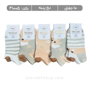 جوراب بچگانه مچی طرحدار (10 جفتی) پنبه، سایز 3 تا 12 سال، طرح ببعی کرم سبز