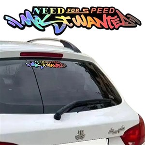 استیکر شیشه خودرو طرح NEED FOR SPEED MOST WANTED کروم هفت رنگ