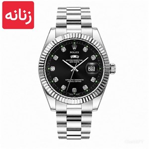 ساعت مچی زنانه رولکس ROLEX دو تقویمه نقره ای مشکی