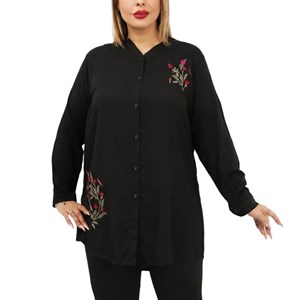 مانتو مشکی نخی گلدوزی لاله کد 242