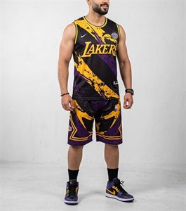 ست رکابی و شلوارک بسکتبال طرح لیکرز نایک (Lakers Nike) 🏀 | فلامنت تنفسی