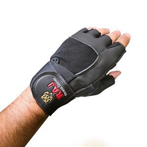 دستکش بدنسازی RAJ 🧤 | مچ‌بنددار فوم و پلی‌استر (مشکی قرمز)