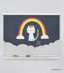 پرده شید اتاق دخترانه طرح گربه و رنگین کمان مدل Magic Meow