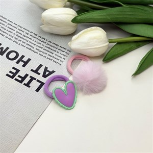 پک دوتایی کش مو حوله ای پیکسل دار‌طرح قلب و خز دار رنگ صورتی بنفش