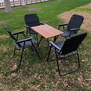 ست صندلی ساحلی تاشو VIP و میز چوبی