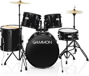 ست کامل درامز 5 تکه بزرگسال Gammon Percussion به همراه سنج، مشکی