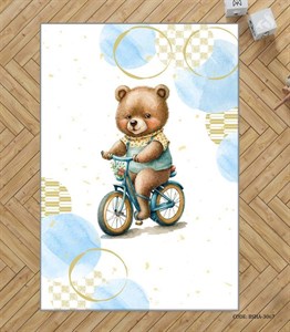 فرش اتاق پسرانه طرح خرس موتور سوار مدل  Bear Driver
