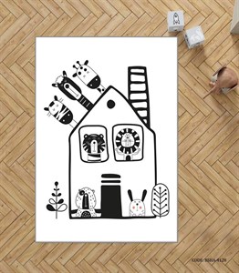 فرش سیاه و سفید اتاق پسرانه طرح حیوانات مدل Home in Jungle