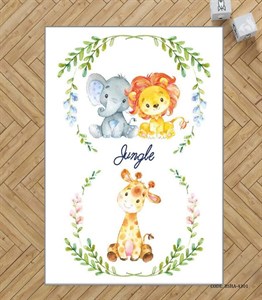 فرش اتاق  پسرانه طرح شیر و فیل و زرافه مدل Jungle