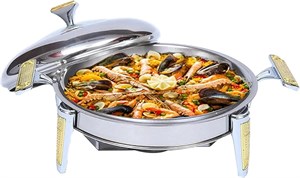 ظروف گرم نگهدارنده غذا، سینی بوفه گرد استیل ضد زنگ با درب، ظرف غذا و نگهدارنده سوخت، مناسب برای بوفه مهمانی و پذیرایی آشپزخانه، 22 سانتی متر