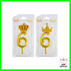 شمع عدد 6 ( شش ) طلایی  اکلیلایز تاجدار  ( تکی )