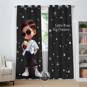 پرده کودک طرح پسر عینکی Little Boss | پرده اتاق پسرانه DA-3007