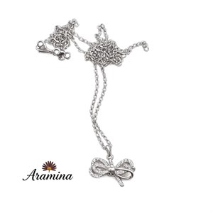 گردنبند نقره ای پاپیون نگین دار رنگ ثابت ARA 121