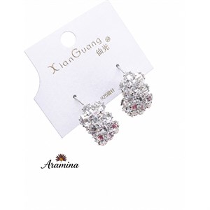 گوشواره جواهر پایه نقره 925 مدل حلقه ای 3 ردیف نگین 