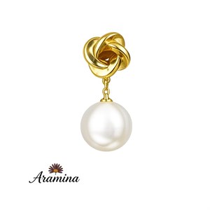گوشواره زنانه مرواریدی پیچ گل دار آویز آبکاری طلا رنگ ثابت  ARA 117