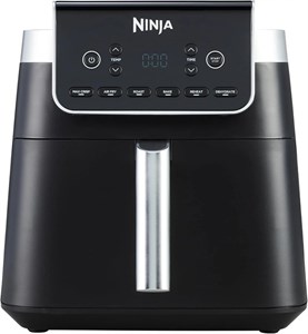 سرخ کن نینجا مدل Ninja Air Fryer MAX PRO، ظرفیت 6.2 لیتر، بدون نیاز به روغن، تک کشو مربعی بزرگ، قابلیت برشته کردن، پخت، سرخ کردن با هوا، سایز خانواده، دیجیتال، پخت از حالت یخ زده، نچسب، سبد و صفحه ترد کننده قابل شستشو در ماشین ظرفشویی، خاکستری، AF180UK