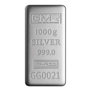 شمش نقره‌ ترکیه جی ام ار GMR عیار 999.9 وزن 1000 گرم همراه با شناسنامه 