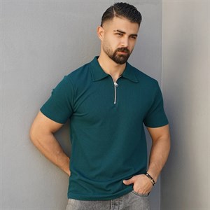 تیشرت مردانه یقه زیپ دار سبز مدل Arban