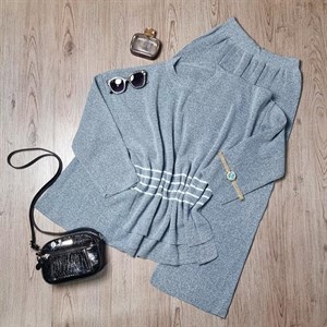 ست بلوز شلوار بافت زنانه Parnia_Gray مدل 3861