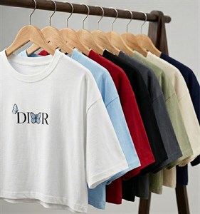 تیشرت Dior یقه گرد زنانه باکسی نخ پنبه طرحدار مدل 50406