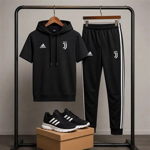 پکیج ست تیشرت کلاهدار شلوار مردانه مدل Juventus کفش ورزشی مردانه مدل Alshen
