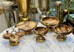 سرویس پذیرایی 5تیکه گل لیلیوم چوب گردو