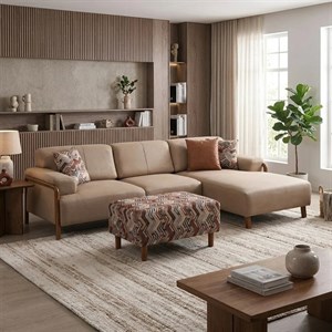 مبل ال چهار نفره با روکش پارچه و پایه فلز مدل دنا