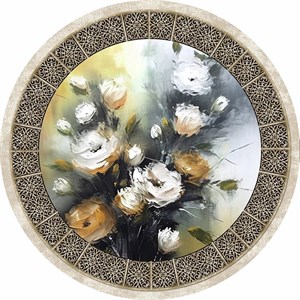 فرش گرد طرح گل و نقاشی مدل ترنم کد 931-2