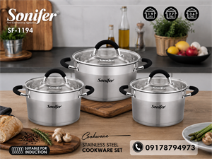 سرویس قابلمه استیل ۶ پارچه سونیفر مدل SF-1194 با درب شیشه‌ای