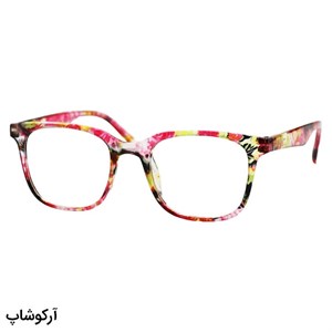 عینک مطالعه نزدیک بین نمره  2.00 با فریم صورتی چند رنگ، مربعی شکل و دسته فنری مدل 23-33
