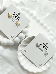 گوشواره پروانه سه بعدی پینترستی زارا وارداتی استیل آبکاری رادیوم رنگ ثابت ضد حساسیت طلایی و نقره ای سایز کوچک