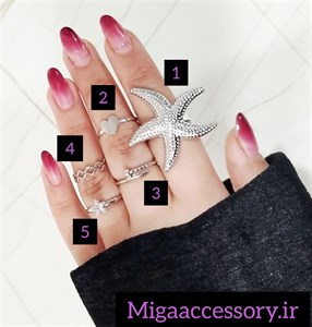 انگشتر ستاره دریایی فشن نقره‌ای/ قلب مینیمال/ میخ ترند /نگین ستاره پینترستی استیل اروپایی Zara accessories