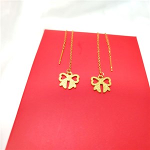 گوشواره بخیه ای پاپیون طلایی شنی زنجیر بلند استیل آبکاری طلا رنگ ثابت ضد حساسیت و آلرژی از برند زارا ایتالیا
