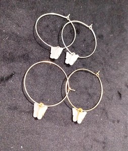 گوشواره حلقه ای پروانه ای سایز متوسط قطر 4سانت استیل آبکاری طلا و نقره رنگ ثابت ضد حساسیت و آلرژی از برند زارا اروپا
