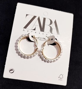گوشواره مرواریدی حلقه ای سایز متوسط قطر 3 سانت استیل ضد حساسیت رنگ ثابت اروپا برند Zara accessories