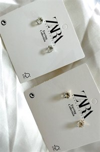گوشواره نگین ریز استیل آبکاری رادیوم رنگ ثابت ضد حساسیت از برند زارا اروپا Zara accessories