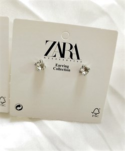 گوشواره نگین کوچک استیل آبکاری رادیوم رنگ ثابت ضد حساسیت از برند زارا اروپا Zara accessories
