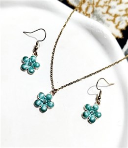 نیم ست گوشواره گردنبند گل آبی فیروزه ای ترند استیل ضد حساسیت از برند Zara accessories