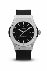 ساعت مچی هوبلو کلاسیک فیوژن نقره‌ای صفحه مشکی بند رابر | Hublot Classic Fusion