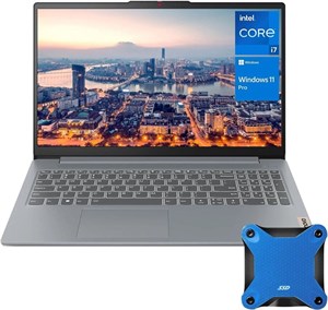 لپ تاپ LENOVO IdeaPad Slim 3 مناسب کاربری خانگی و تجاری، مجهز به هوش مصنوعی، پردازنده Intel i7-13620H، صفحه نمایش 15.3 اینچی FHD، رم 16 گیگابایتی، حافظه SSD 1 ترابایتی، وب کم، HDMI، کارت خوان، Wi-Fi 6، ویندوز 11 پرو، رنگ خاکستری Luna، به همراه 512 گیگابایت SSD اکسترنال