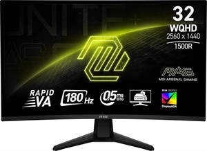 مانیتور کامپیوتر ام اس آی MAG 32CQ6F با صفحه نمایش 31.5 اینچی IPS، رزولوشن 2560 در 1440 (QHD)، نرخ تازه سازی 180 هرتز، Adaptive-Synch، دارای پورت HDMI، پورت Display، پورت VGA، قابلیت نصب VESA، قابلیت تنظیم ارتفاع و شیب، دارای بلندگو، زمان پاسخگویی 0.5 میلی ثانیه، رنگ مشکی