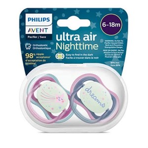 پستانک ارتودنسی 6تا18 ماه شبرنگی (شب تاب) 1 عددی الترا ایر ultra air فیلیپس اونت philips avent طرح رویا و ستاره
